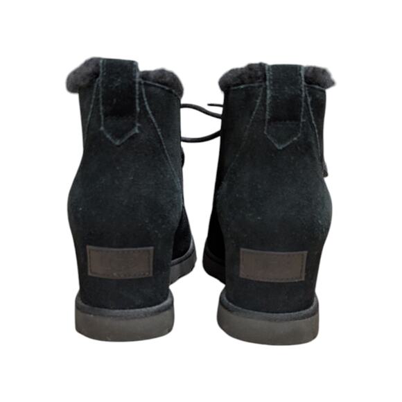 UGG Classic Femme Lace Wedge Ankle Boots Black Womens 8.5 Cozy Winter Booties - Picture 6 of 8
